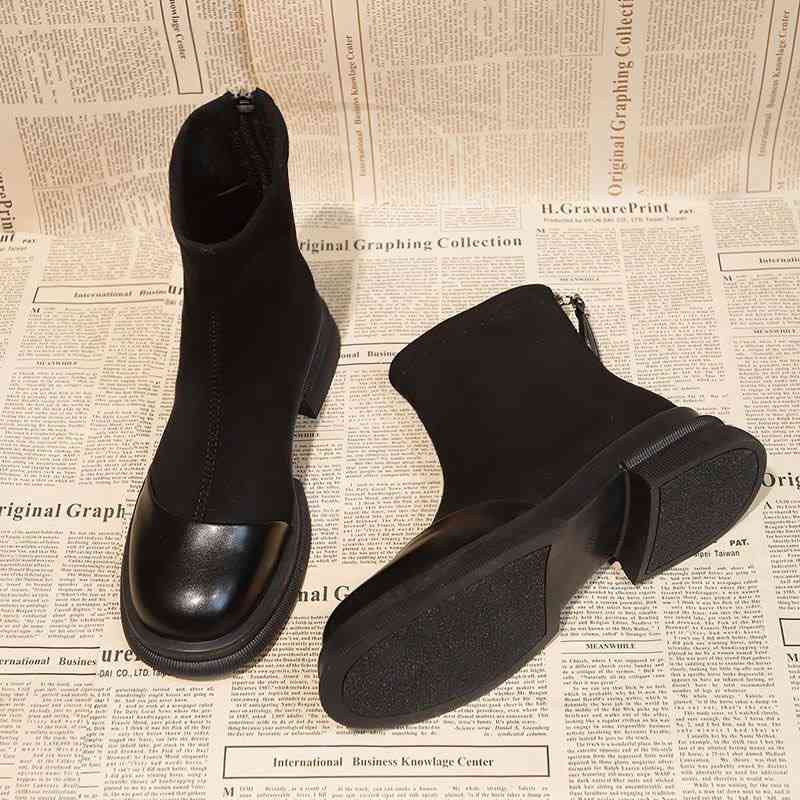 Korean-style vintage black sock ankle boots