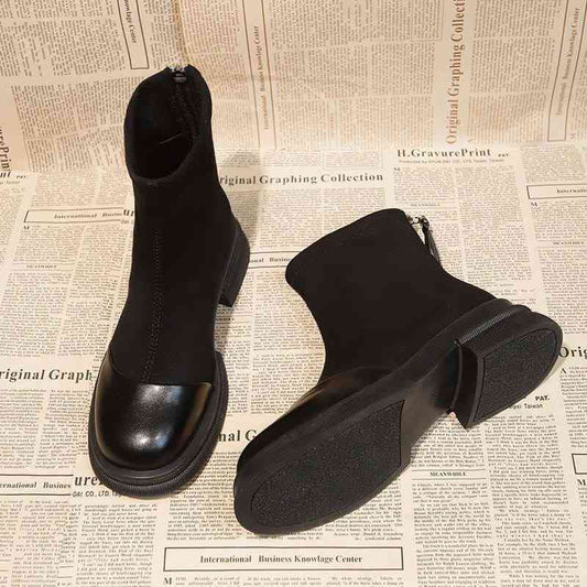 Korean-style vintage black sock ankle boots