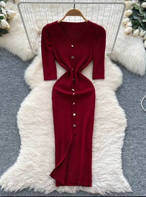 Autumn-Winter Celebrity Temperament Slim Wrap Hip Knitted Dress
