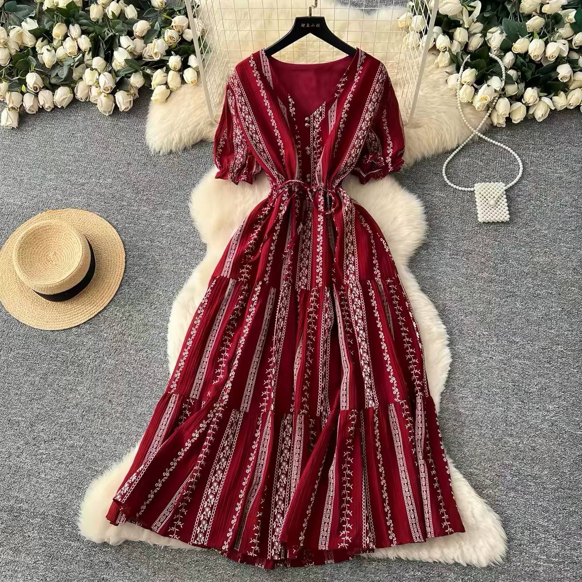 Bohemian red printed maxi dress