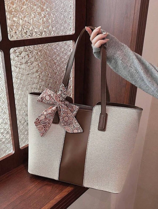 Casual Canvas Splicing Zipper Shoulder Tote Bag