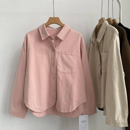 Pink relaxed-fit button-up shirt jacket