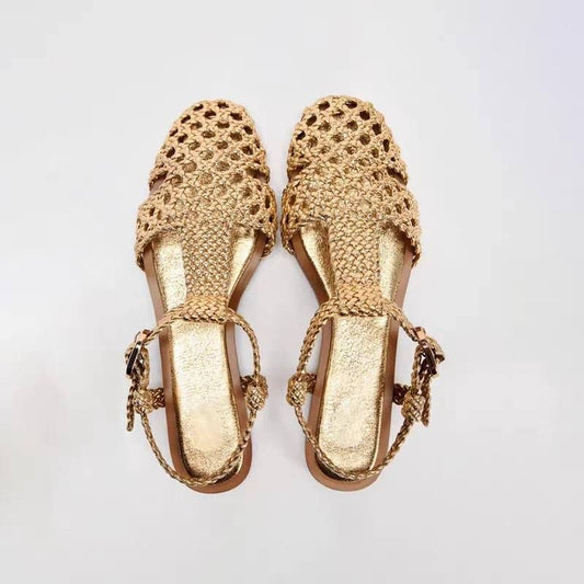 Zara Metallic Woven Cage Flat Sandals