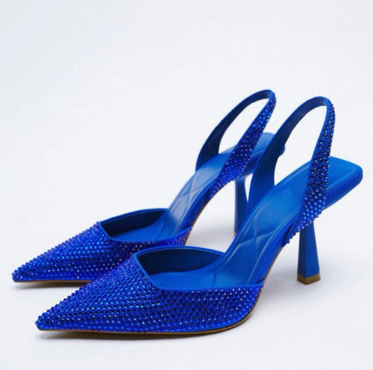 Blue bright slingback high heel mule women shoes