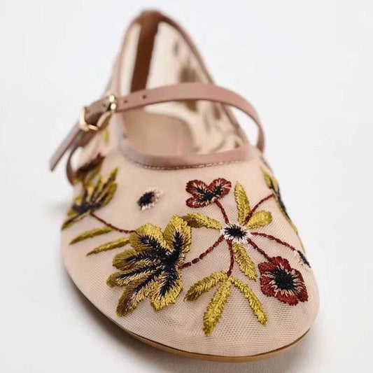 Zara Floral Embroidered Mesh Ballerinas