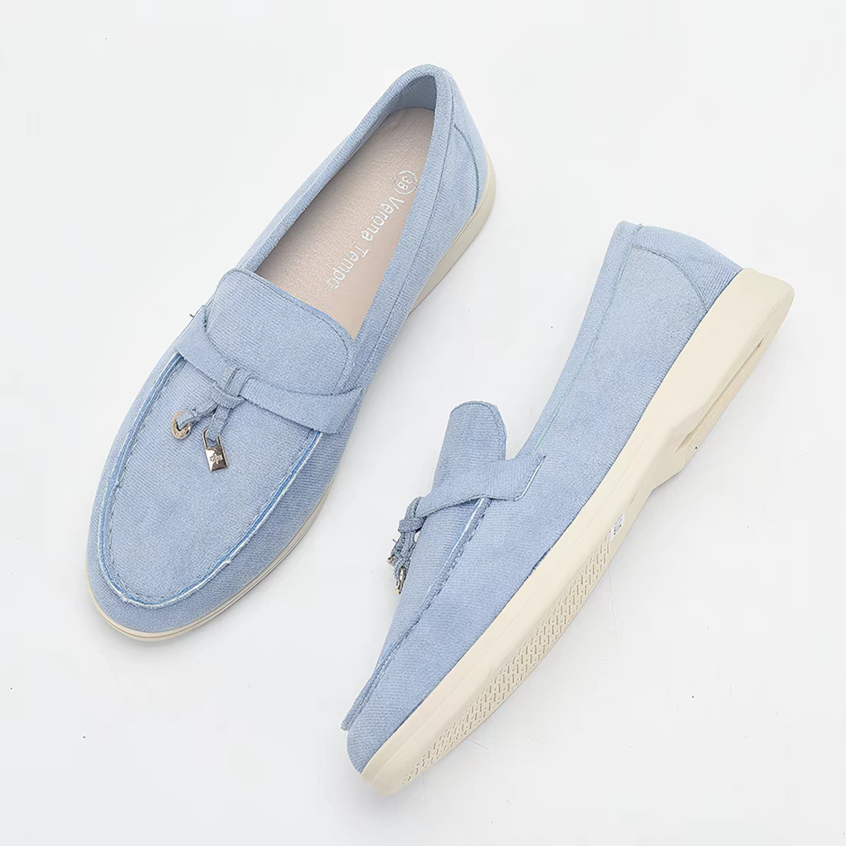 Light blue suede loafers