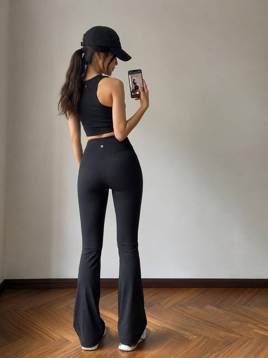high-waisted chocolate black flared leggings