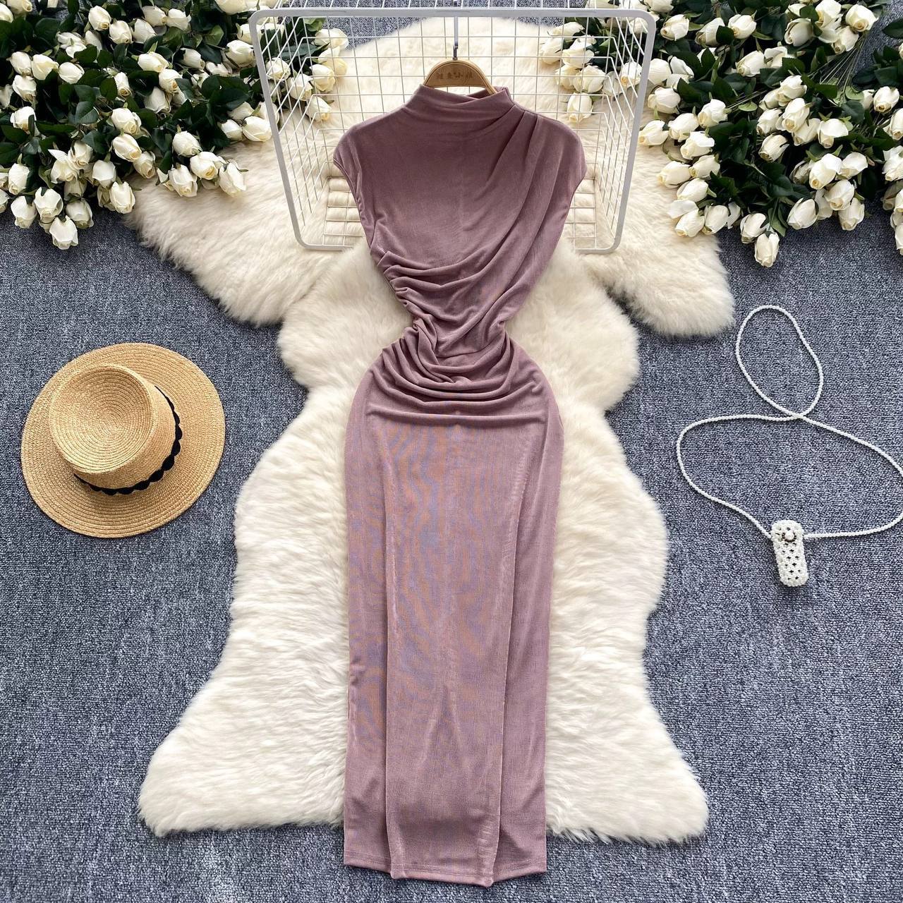 Sleeveless, mock neck bodycon maxi dress