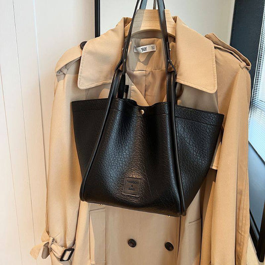 Black leather tote bag