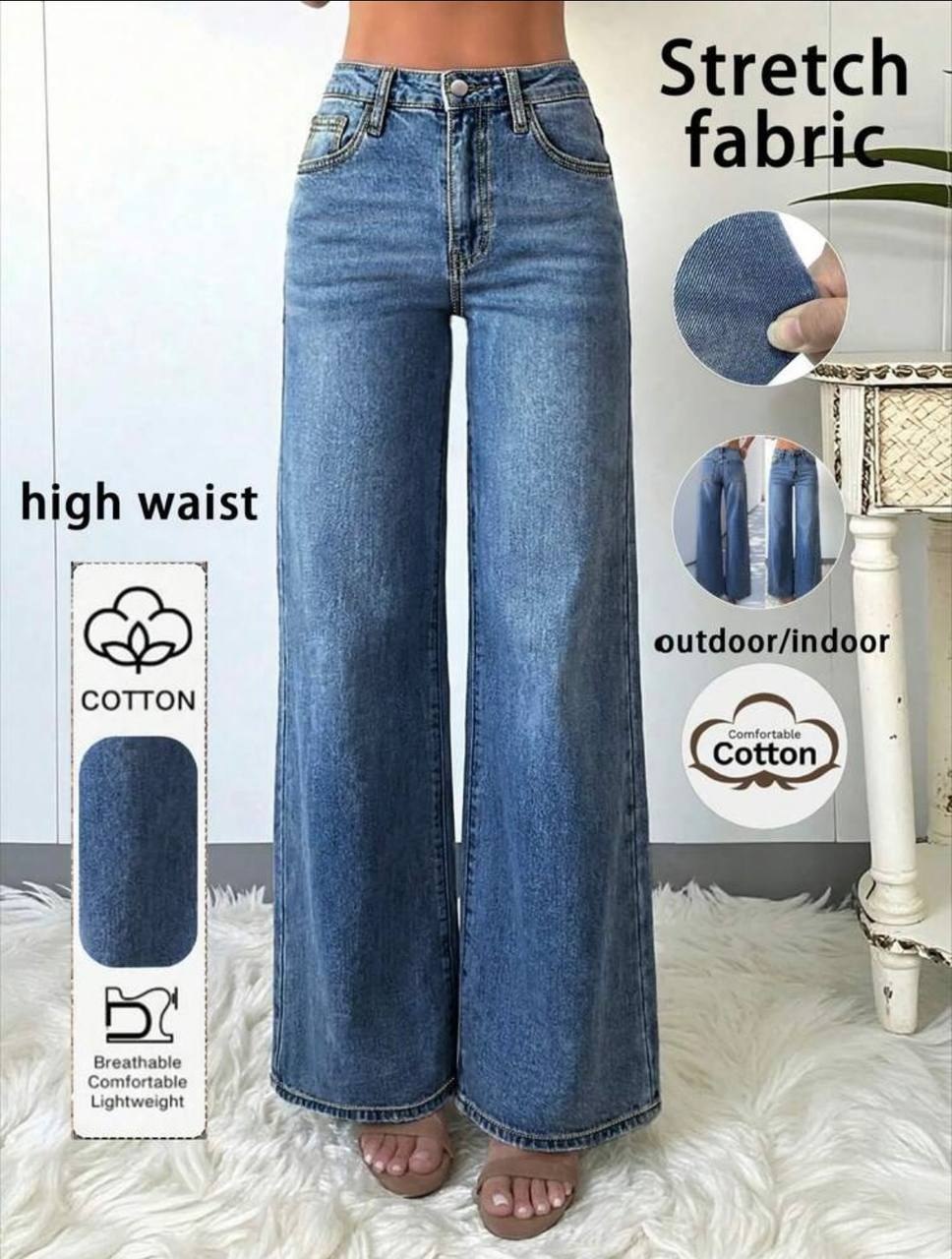 High-waisted, wide-leg denim jeans
