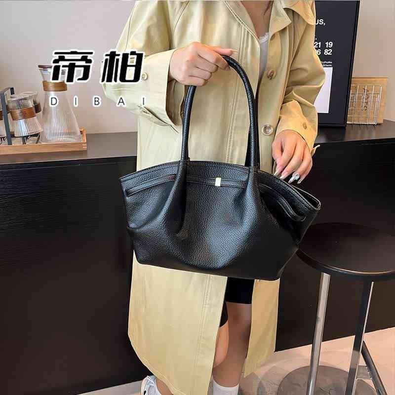 Black pebbled leather slouchy tote bag