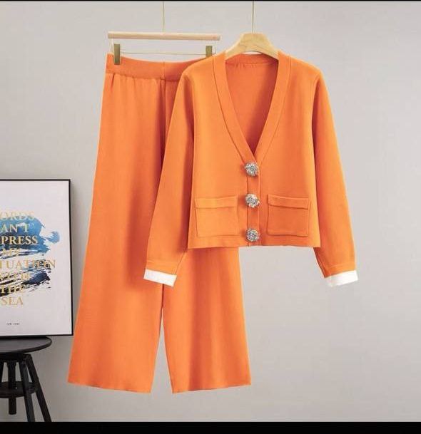 Women's knitted orange two-piece set
