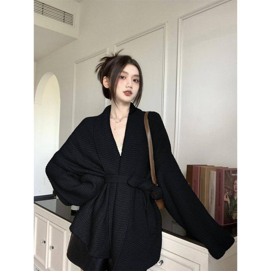 Oversized waffle-knit wrap cardigan