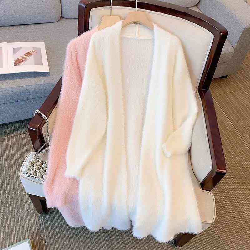 Women's open-front plush knit longline cardiga