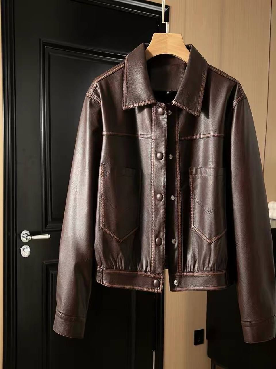 Giesto Faux Leather Relaxed Fit Buttoned Jacket