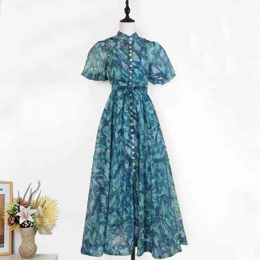 Emerald and teal floral chiffon maxi dress