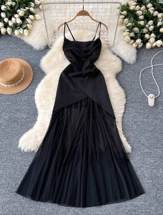 Black mesh overlay slip dress