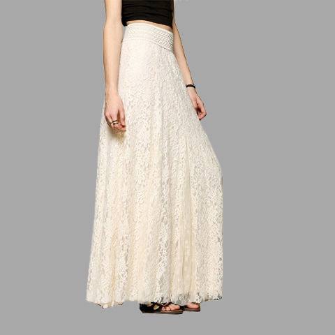 Cream-colored lace maxi skirt