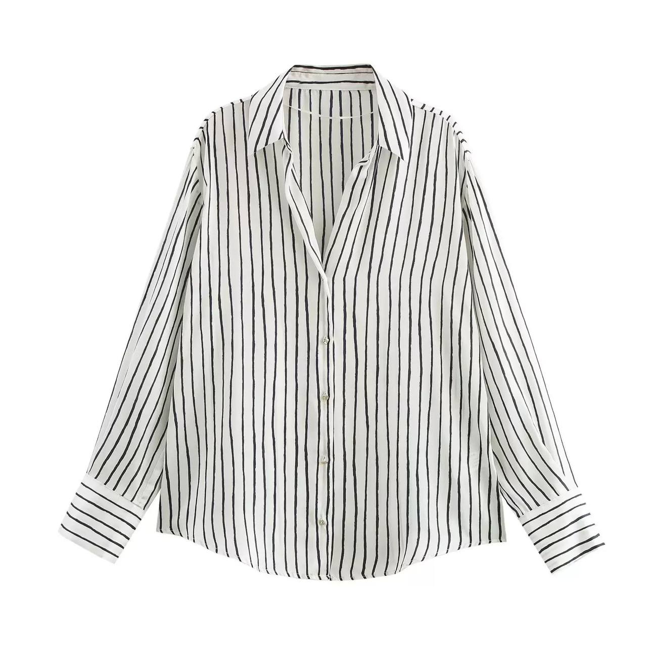 LCW Vision Striped Long Sleeve Oversize Satin Women's Shirt