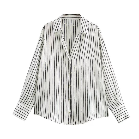 LCW Vision Striped Long Sleeve Oversize Satin Women's Shirt