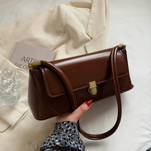 Elegant French vintage style leather baguette shoulder bag
