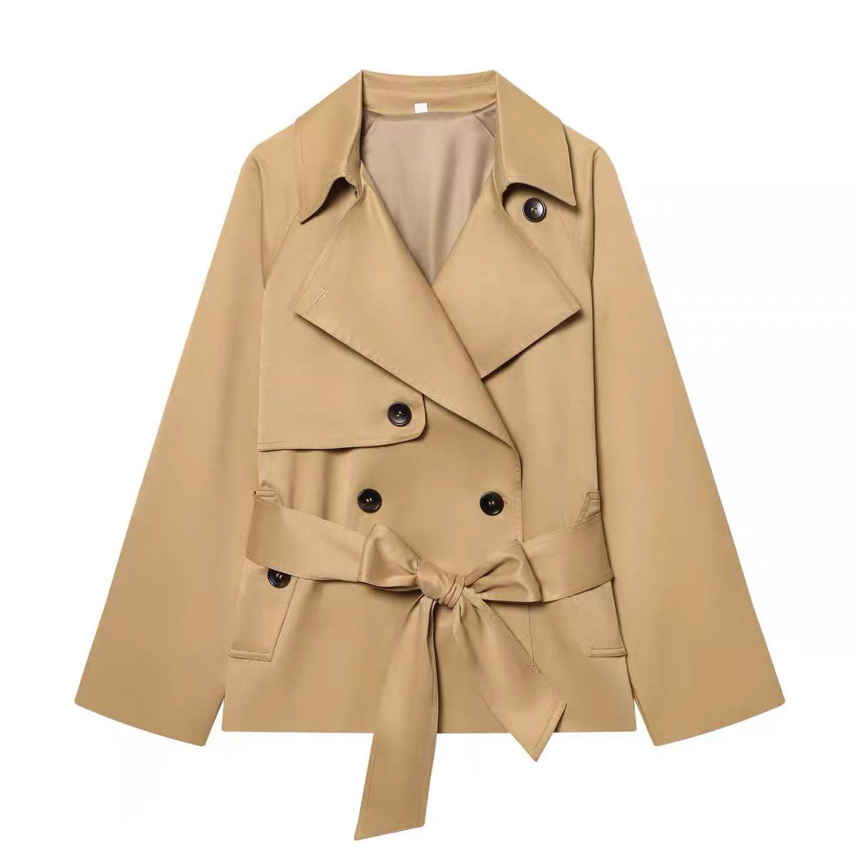 Khaki double breasted short trench coat
