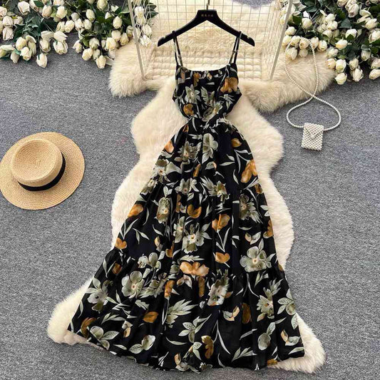 Black floral camisole maxi dress