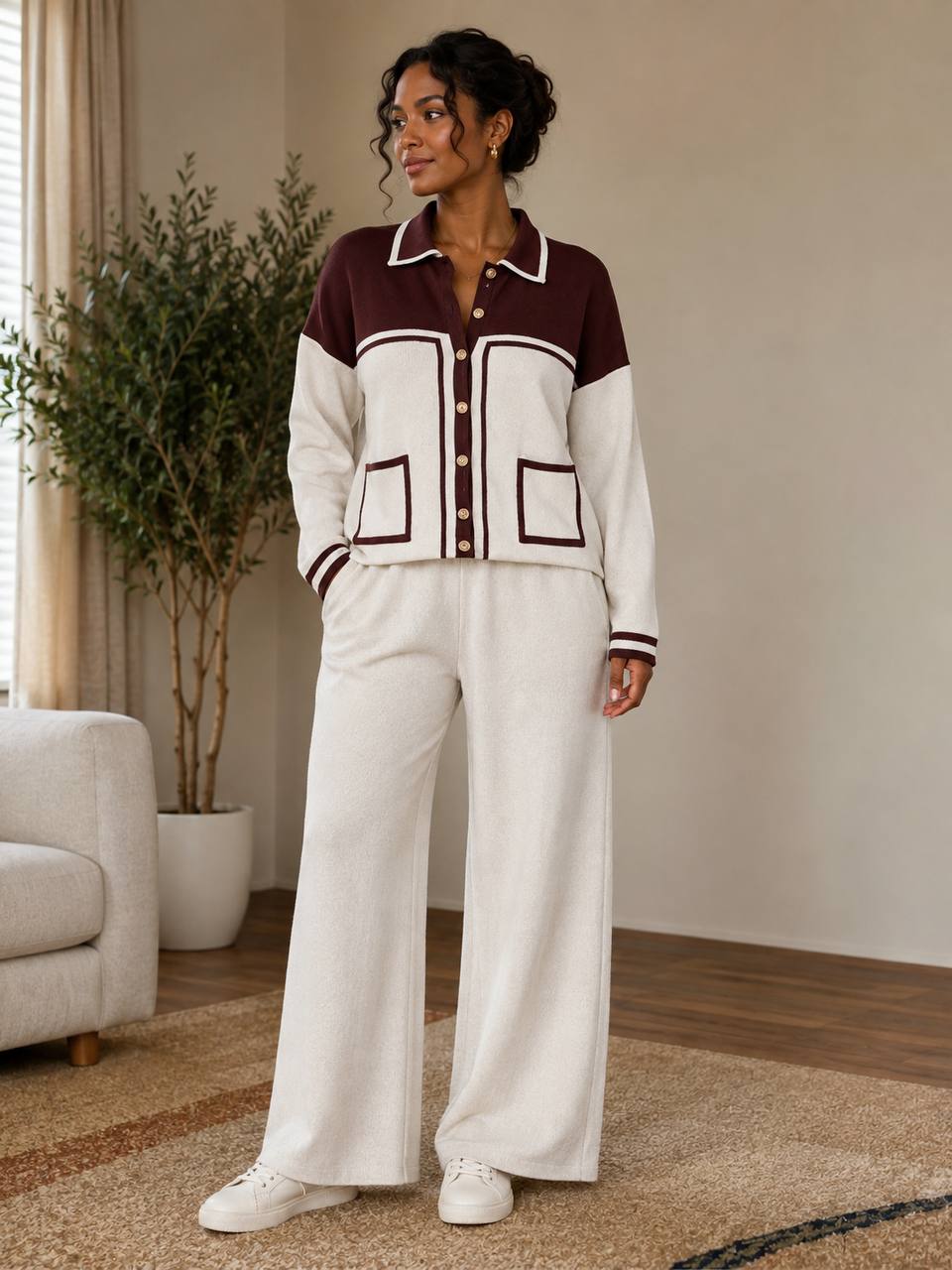 Color block button up knit cardigan