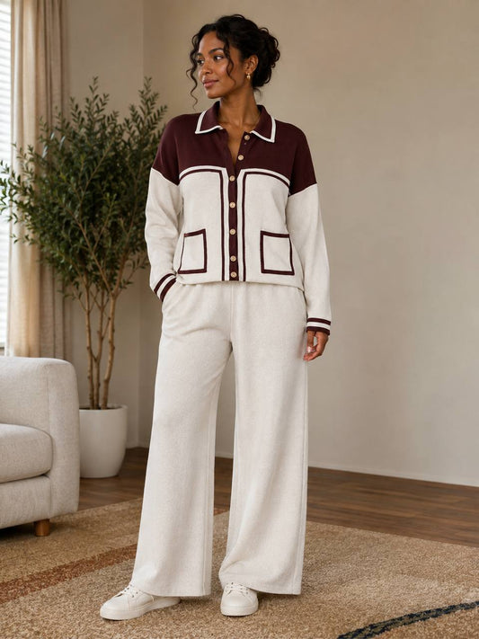 Color block button up knit cardigan