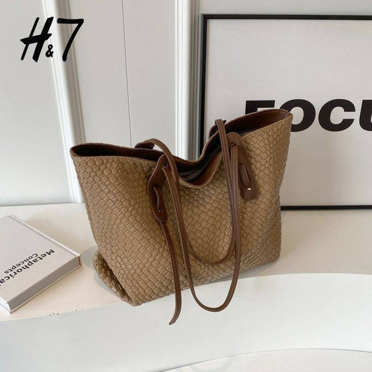 Minimalist faux-woven faux leather tote shoulder bag