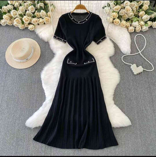 Black short sleeve knit dress