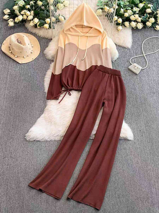 Color-blocked knit hoodie