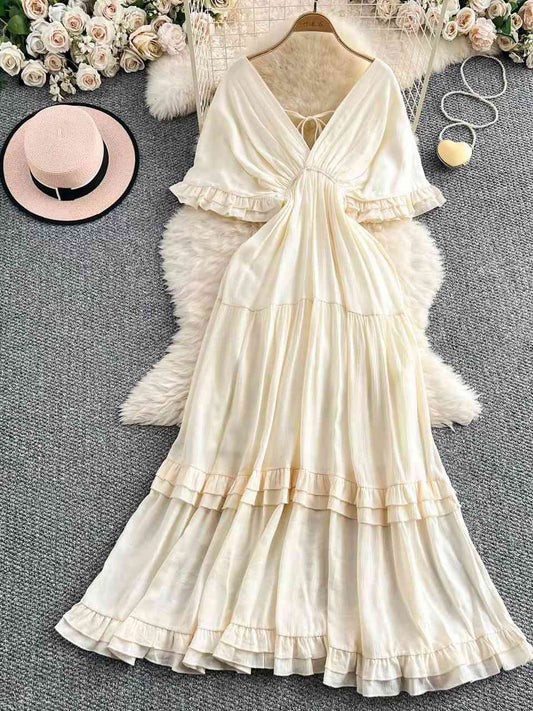 Bohemian style V neck empire waist maxi dress