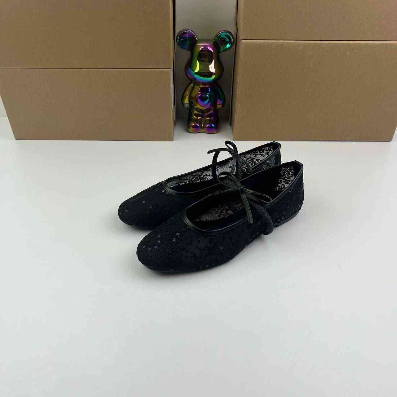 Women's sequined embroidery mesh ballet flats