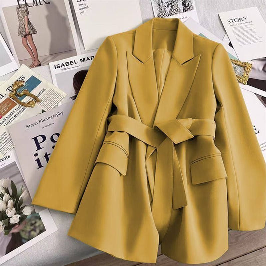 Mustard yellow tailored wrap blazer