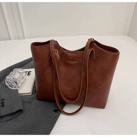 Vintage style brown faux leather tote bag
