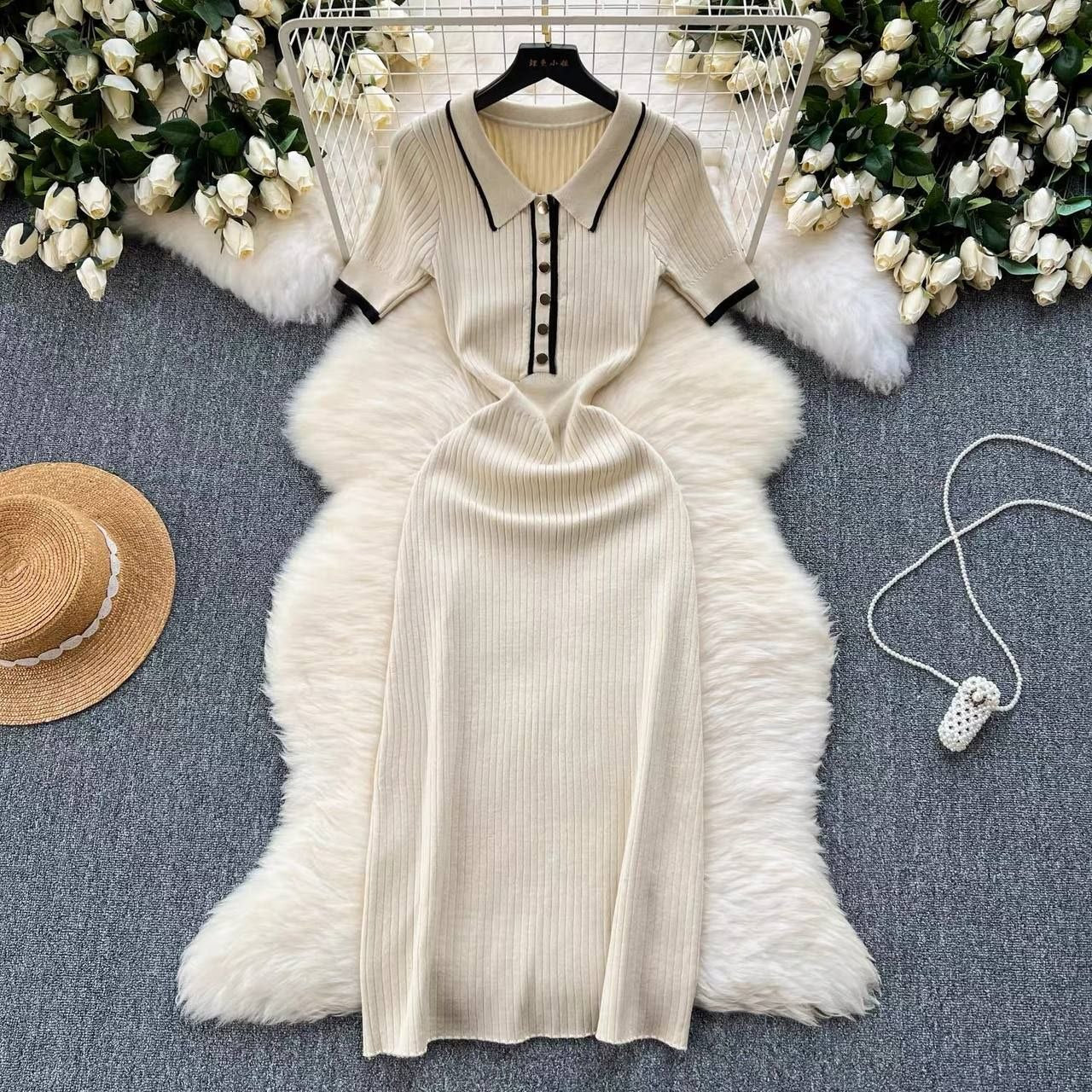 Ribbed knit polo dress