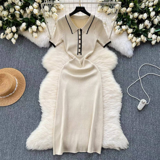 Ribbed knit polo dress