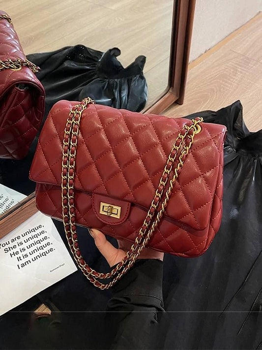 Classic red quilted shoulder bag