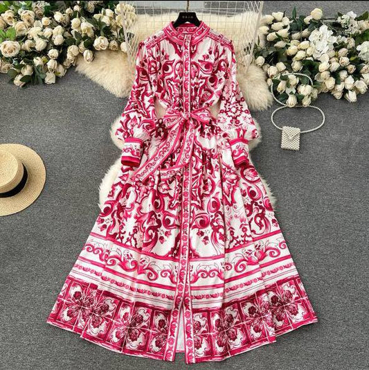 Porcelain Print Maxi women dress