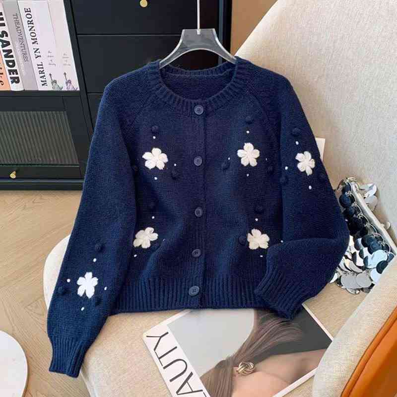 Round neck button up knit cardigan