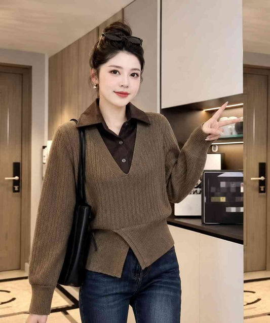 Faux two piece knit sweater