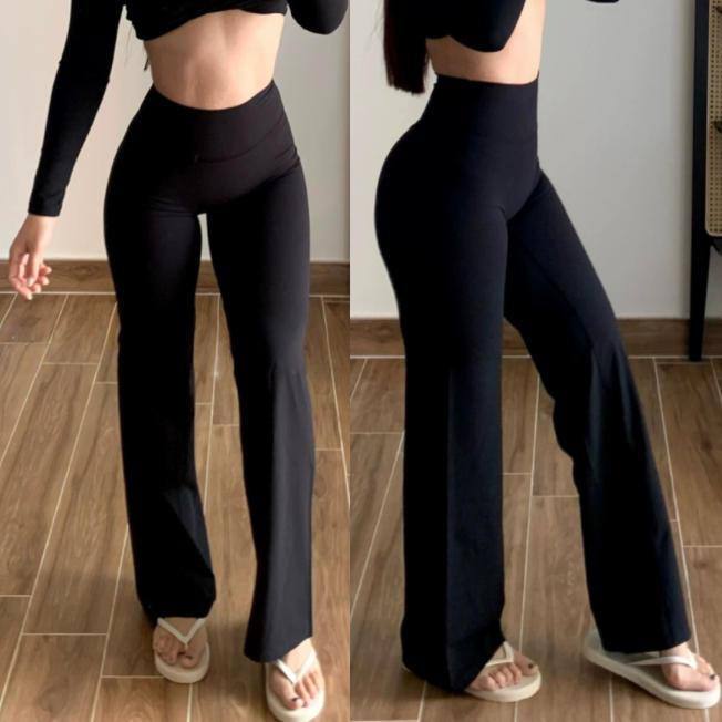Black high waisted wide leg flare yoga pants