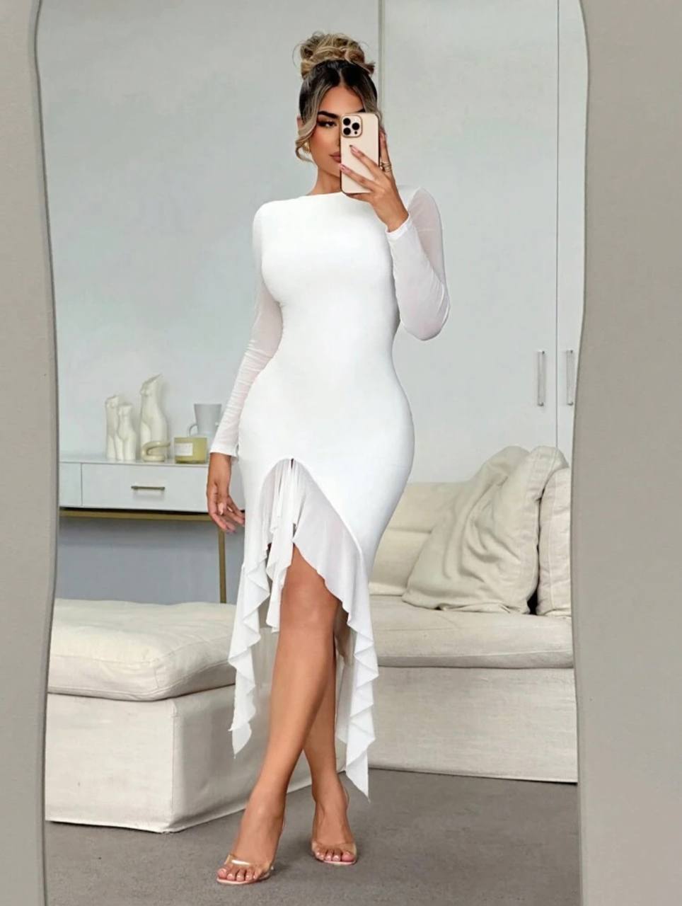New pure color long sleeve dress