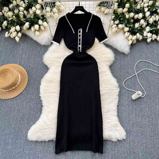 Black ribbed knit midi dress
