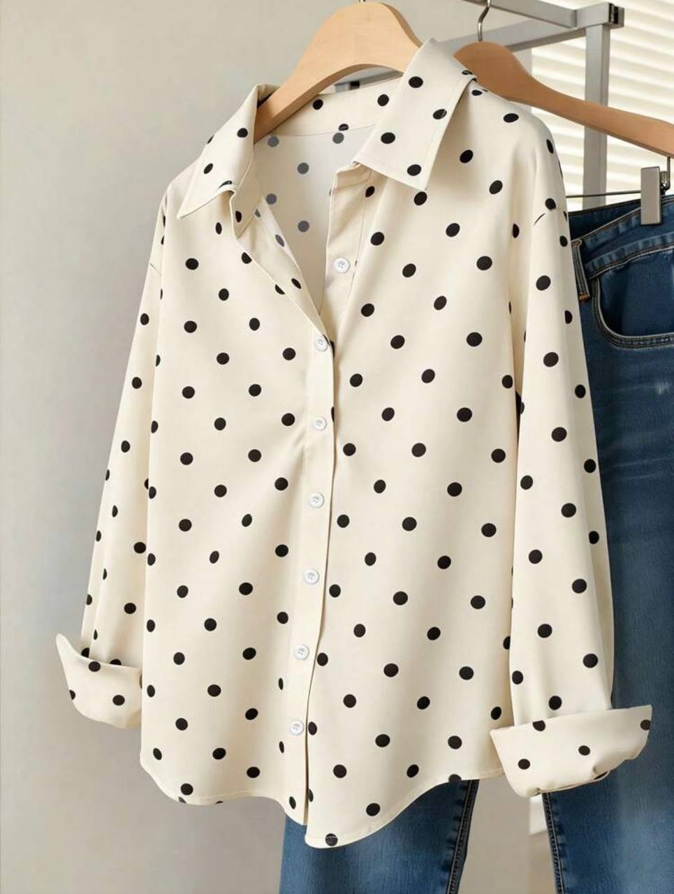 Franclia Women's Casual Commuter Polka Dot Print Shirt