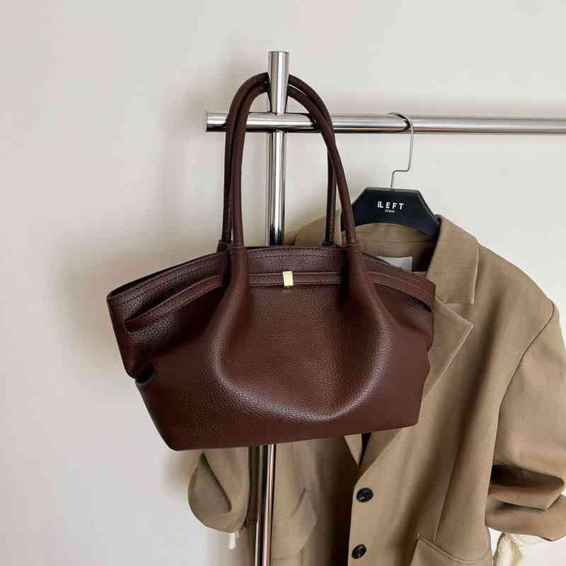 Chocolate brown, dumpling-shaped shoulder tote bag