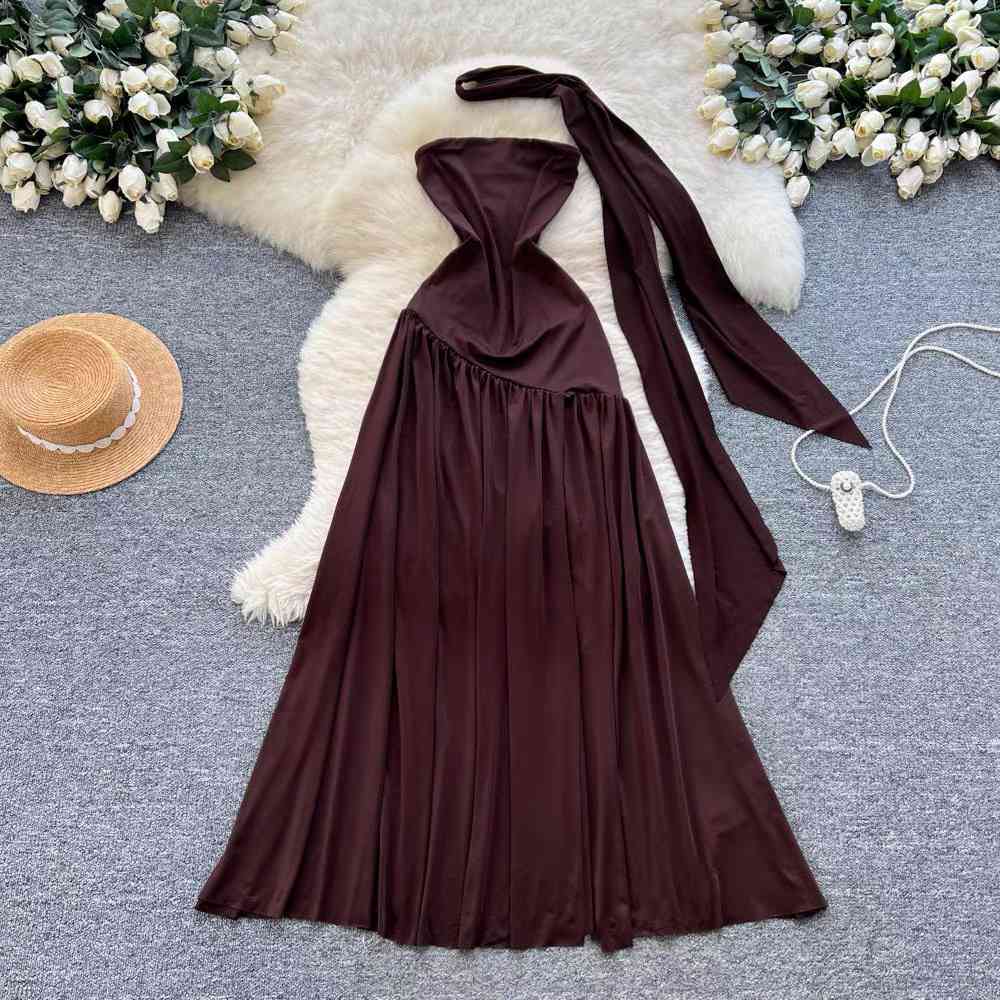 Chocolate brown strapless maxi dress