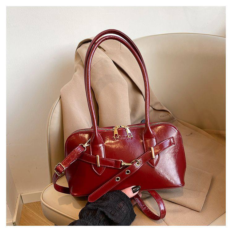 Red patent leather shoulder bag