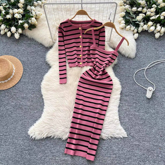 Striped two-piece knit set